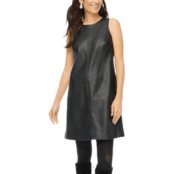 NWT J.Crew Black Faux Leather Shift Dress – Size 10 - Picture 1 of 5